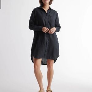 Quince Olive Green Linen Shirt Dress